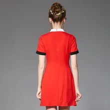 Ouyalin L-5XL Lolita Summer Dress Plus Size Frill Embroidery Detail Mandarin Collar Short Sleeve Slim Fit Short Dresses Red