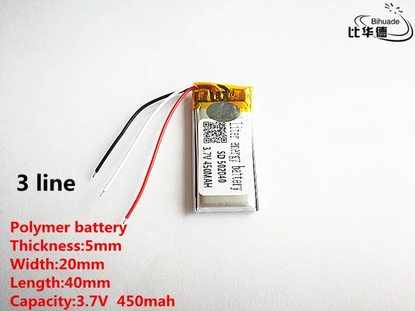 10 шт./лот 3 линии хорошего качества 3,7 V, 450 mAH, 502040 полимерный литий-ионный/литий-ионная аккумуляторная батарея для игрушка, портативное зарядное устройство, gps, mp3, mp4