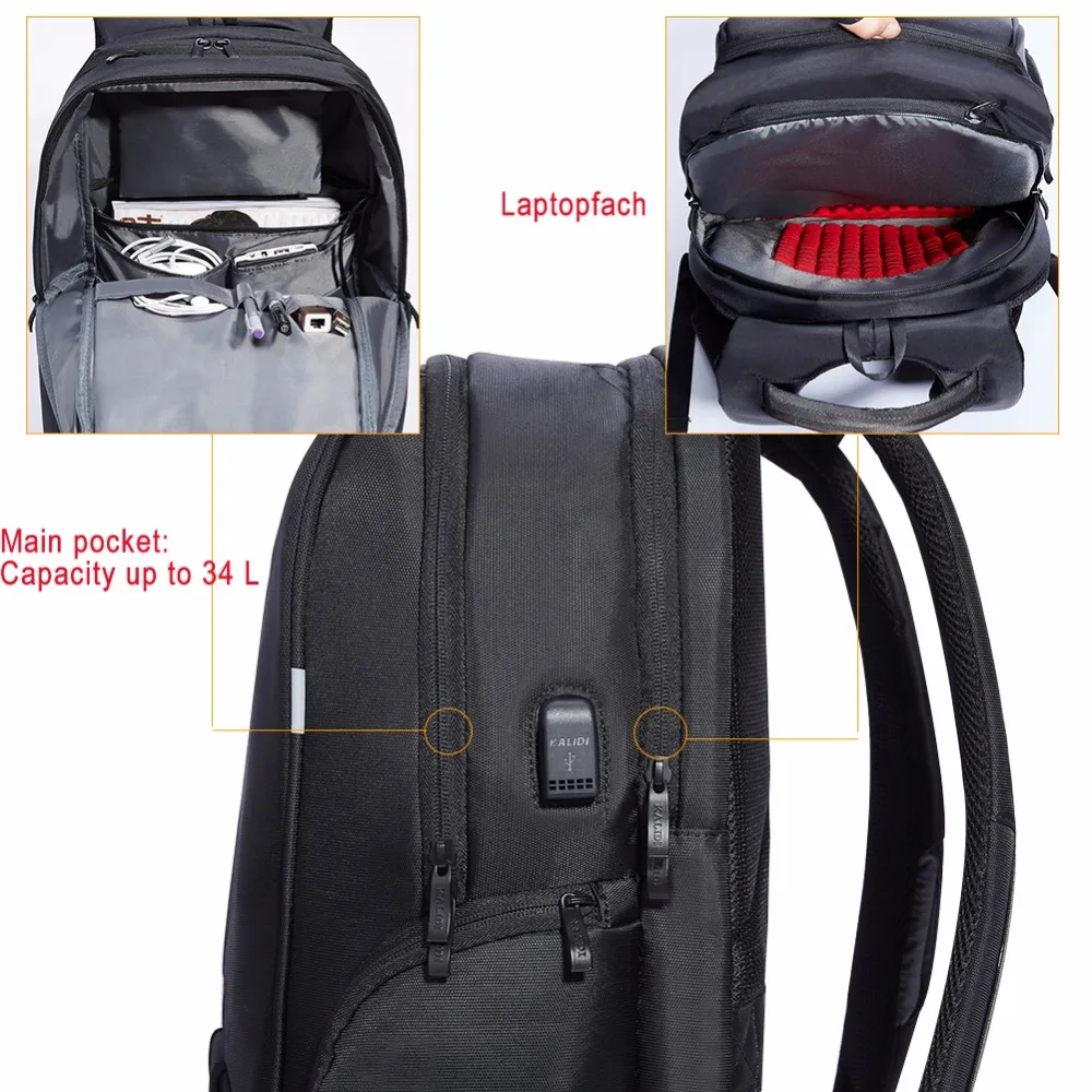  KALIDI Waterproof Laptop Backpack 17.3 Inch Travel Bags Usb 17 Inch School Men Backpacks Women Casu