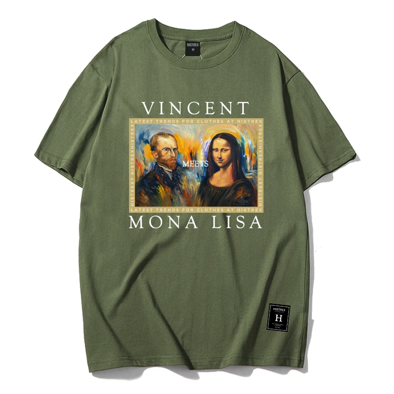 HISTREX эксклюзивный Мужская футболка 100 хлопок Винсент Мона Лиза одежда Harajuku хип-хоп модная забавная одежда футболка TR7O3 - Цвет: Армейский зеленый
