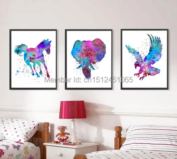 Abstract Elephant Horse Eagle watercolor Art Print kids wall decor Home Decor Wall Picture Printed Painting On Canvas art | Дом и сад