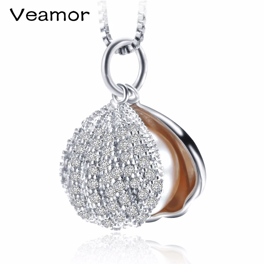 

Luxury Full CZ Shell pendant necklace fashion 3 colors Genuine Freshwater Pearl Jewelry Female necklace Party jewelry