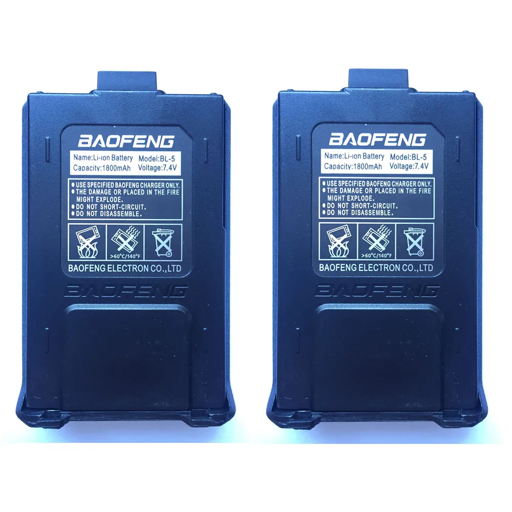 2 шт. Baofeng UV-5R рация литий-ионная батарея 1800 мАч 7 4 В для UV5R UV-5RA UV-5RB UV-5RD UV-5E RT-5R BL-5 |