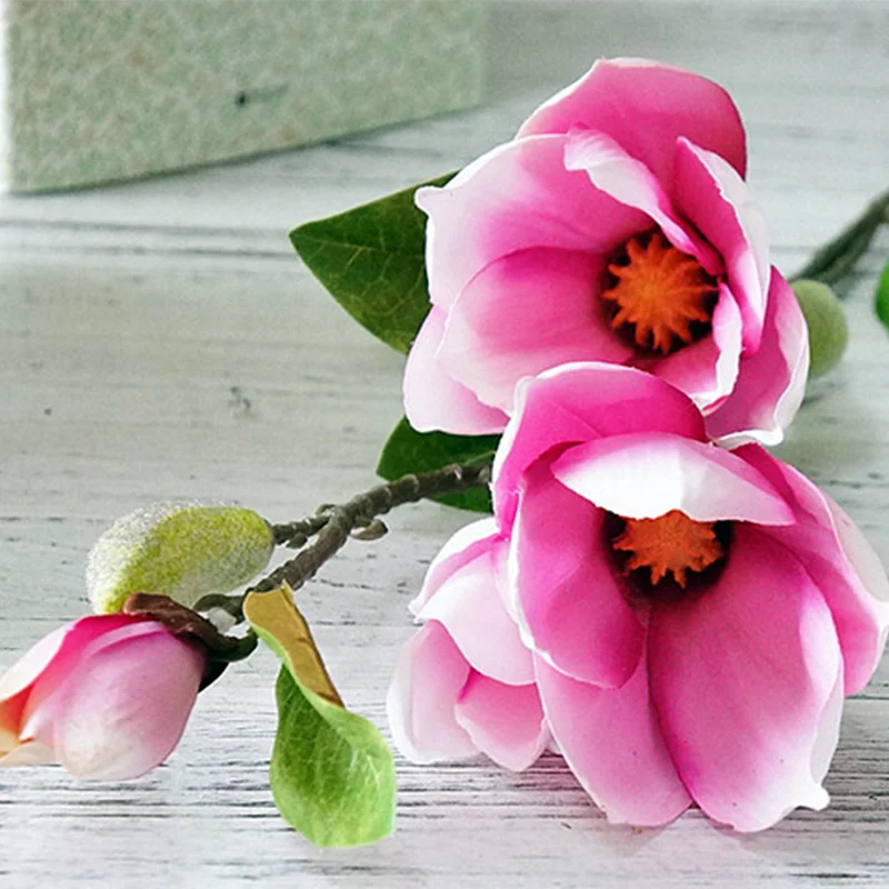 Luxury Long Stem 4 Heads Artificial Magnolia Flower Branch For Home Garden Wedding Decoration Fake Flowers Garden Decor Flores Luxury Long Stem 4 Heads Artificial Magnolia Flower Branch For Home Garden Wedding Decoration Fake Flowers Garden Decor Flores
