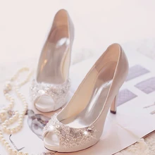 women pumps NEW ARRIVAL peep toe silver rhinestone wedding high heeled shoes peep toe crystal wedding shoes pump