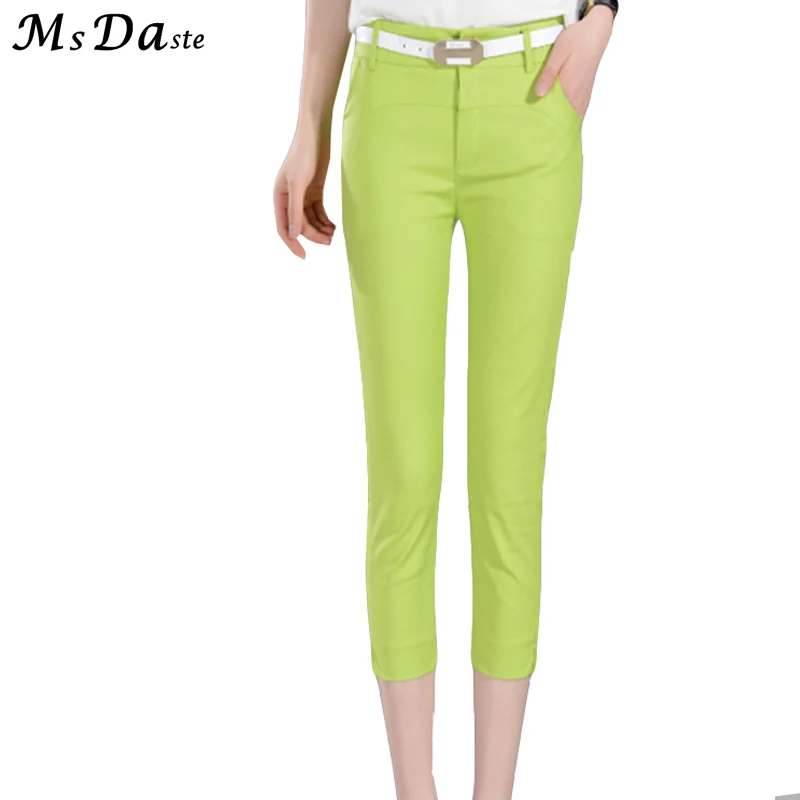 

Summer Capris for Women 2019 Candy Color Woman Elastic Pants High Waisted Casual Belted Pencil Trousers Leggins Slim Leggings