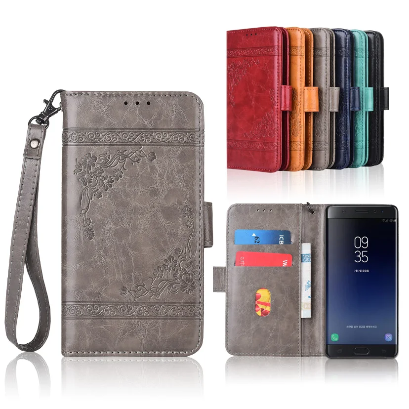 

Wallet case for Samsung Galaxy Note FE Flip case with Strap,100% special leather embossing flower case