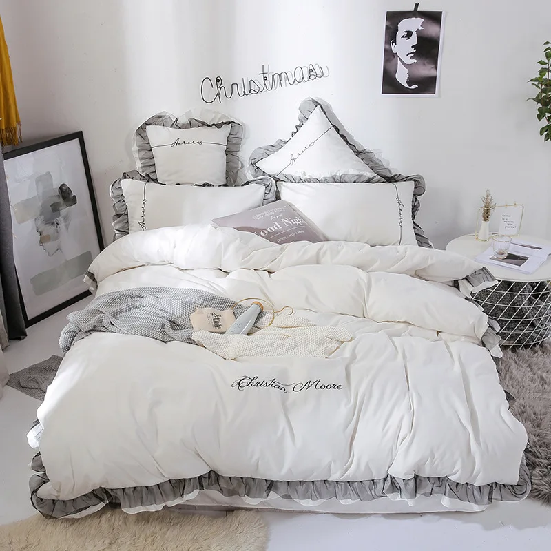 Кружевное стеганое одеяло в стиле принцессы, хлопковое постельное белье из четырех частей, edredones y conjuntos de ropa de cama