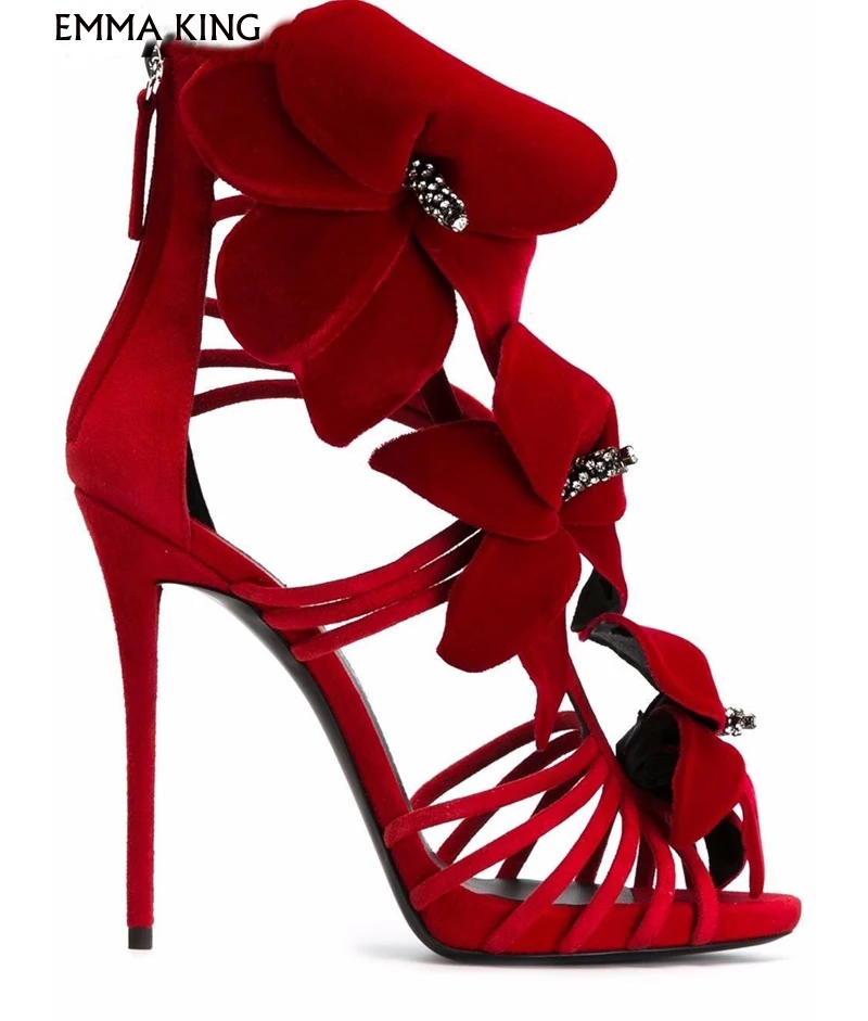 

New Summer Thin High Heeled Sandals Women Beautiful Flowers Decoration Straps Stiletto Party Shoes Woman Sandalias Mujer 35#-43#