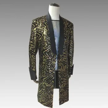 

European and American men's suit leopard sequins personality long suit 2019 new bar night field rock collar dance costume