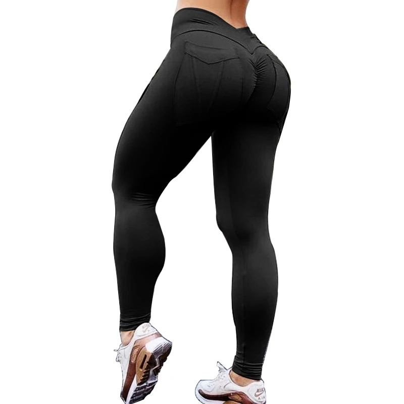 

NORMOV Women Fitness Leggings High Waist Push Up Polyester Soild Pocket Leggings Ankle Length Female Workout Leggings 7 Color