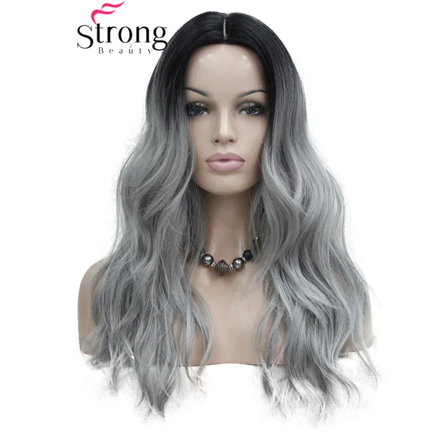 

StrongBeauty Heat Ok Ombre Black to Grey Wavy Long Synthetic Wig Not Cut Small Edge Lace Front COLOUR CHOICES