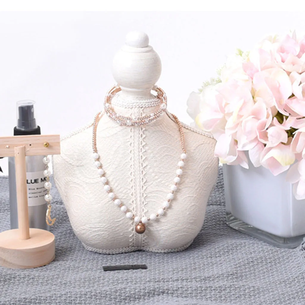 Vintage Wooden Lace White Mannequin Jewelry Rack Frame Hanging Necklace Bangle Holder Jewelry Stand 