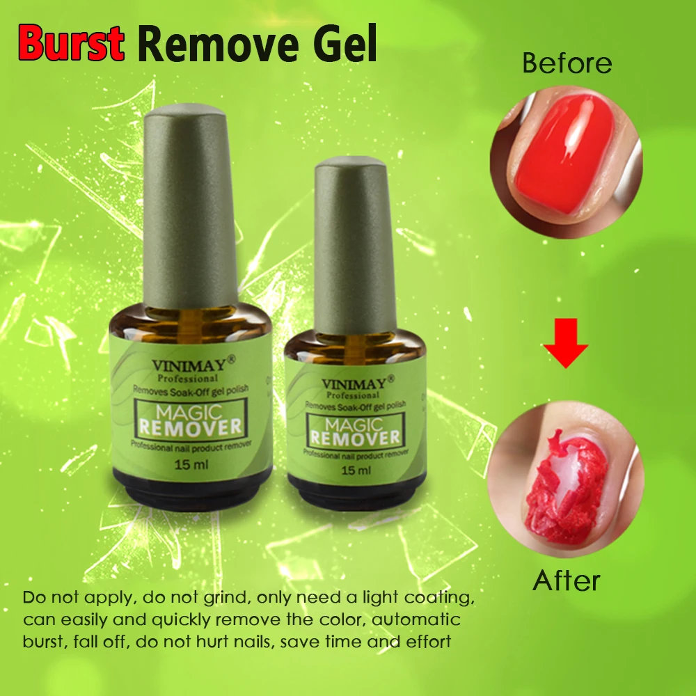 

VINIMAY 15/8ml Nail Gel Polish Burst Magic Nail Polish Remover 2min Fast Soak Off Sticky UV Polish Nail Degreaser Cleaner TSLM1