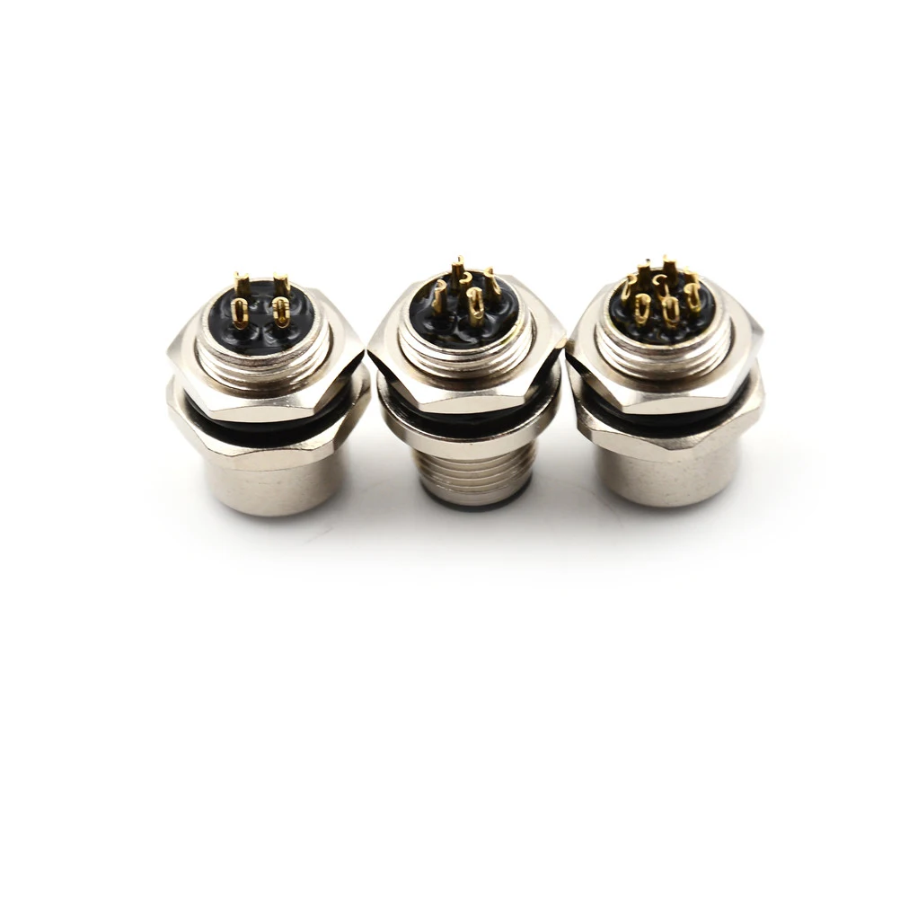 

M12 Male&Female A Type 4 5 8Pin Panel Back Mount Threaded Coupling Sensor Connector Flange Socket