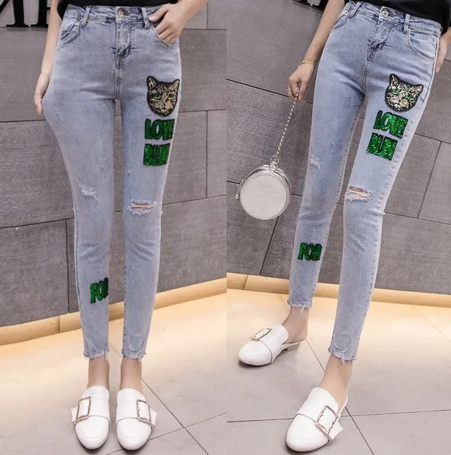 

Kaguster Modis 2019 jeans High waist Ripped Cat Softener Pencil Pants Skinny jeans woman jean vaqueros mujer bodycon fashion