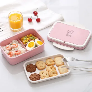 

Double Layer Lunch Box Portable Wheat Straw Degradable Picnic Microwave Bento Food Container Utensil Gadget Kitchen Accessories