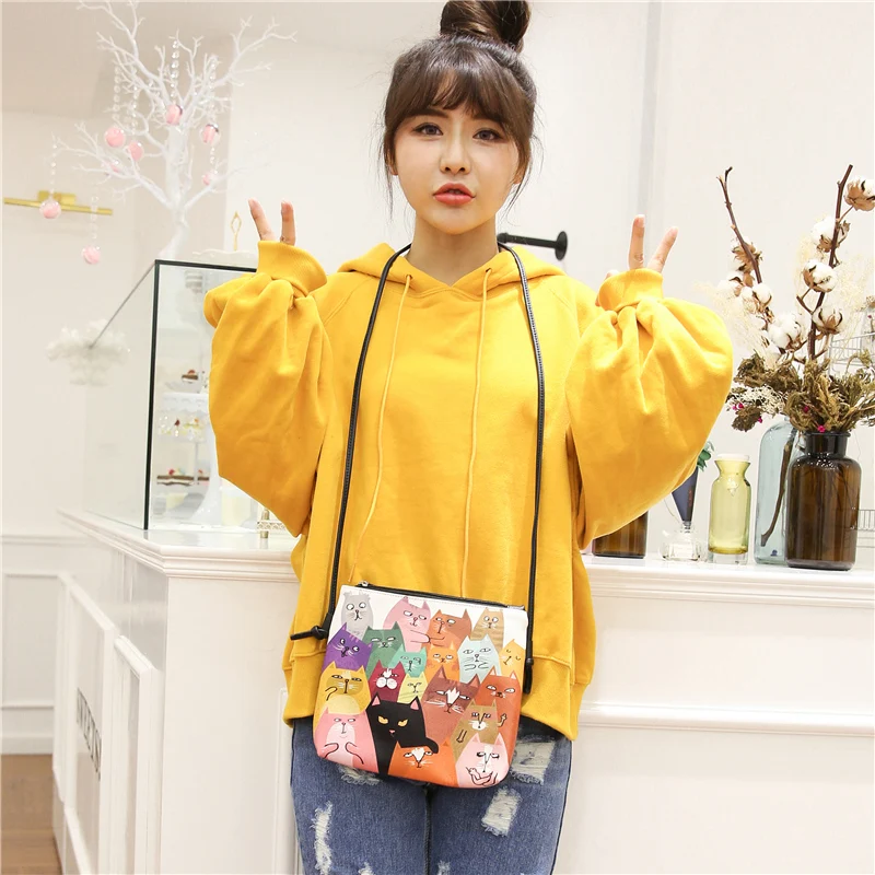 Menghuo 2017 Women Envelope Shoulder Clutch Bag Quality PU Cartoon Cat Printing Small Female Message Purse for Teenagers Girls (19)