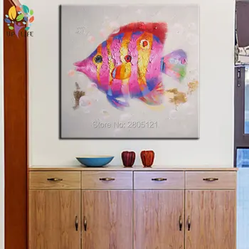 

Handmade Cartoon oil painting colorful red pink Seabed Fish nemo canvas Wall pciture For girl Kids Room Home Decor animal poster