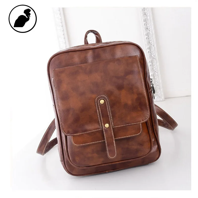 ETONWEAG Famous Brands Leather Schoolbag Backpack Brown Vintage School
