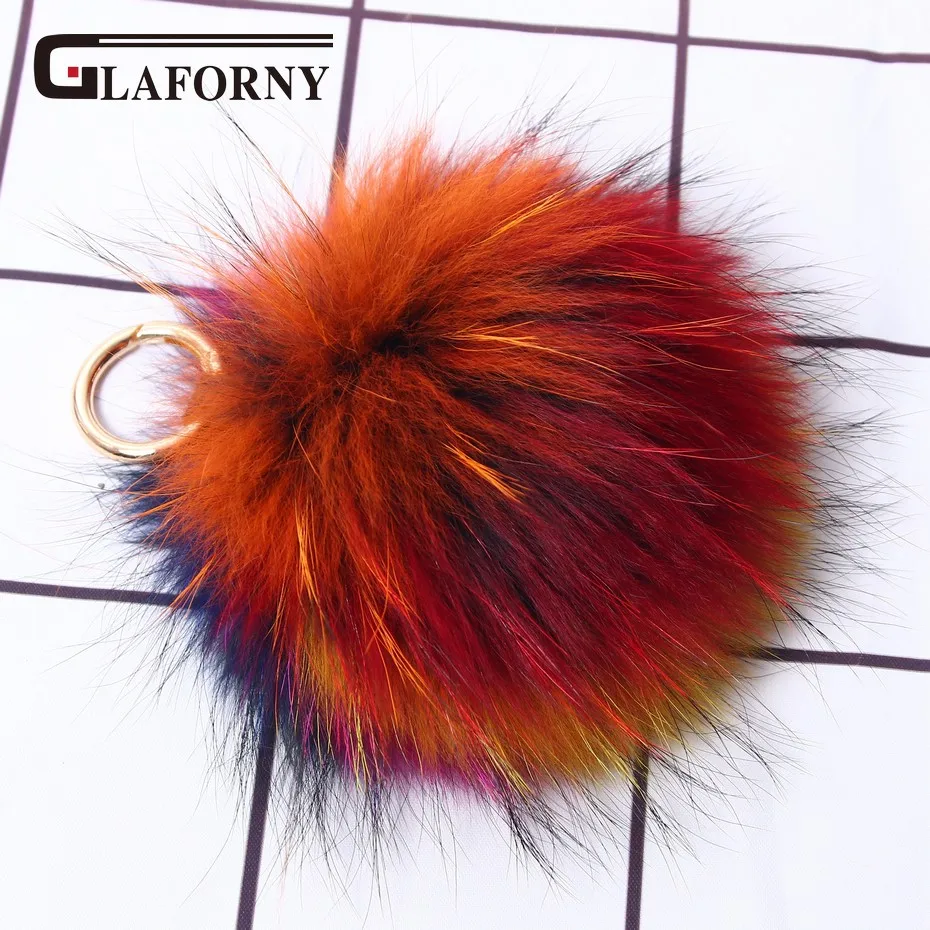 

Glaforny 2018 Fluffy Raccoon Fur Ball Keychain Real Fur Keychain Pom pom Key Chain Pompom Keyring Charm Women Bag Pendant Dec