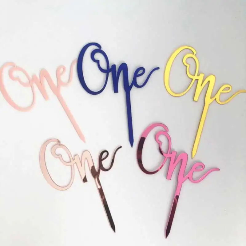 

Hot Selling Gold Pink Acrylic "One" Cake Topper for baby shower Party Decoration lovely Gifts Valentine's Day Dessert Decoration