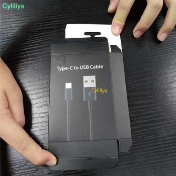 

White Black Cardboard Paper Box For Type-C Data Line Fast Charge Cable Packing Retail Box With Hang Hole Package for Type C Cord