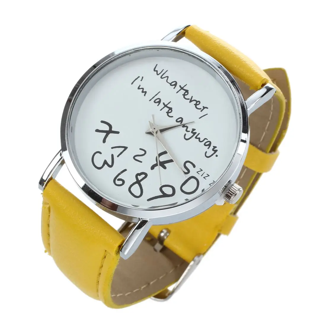 

Practical whatever i am late anyway English alphabet Cartoon digital Leather Wrist Watch