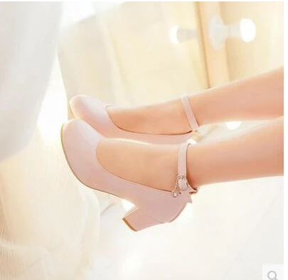 

Spring 2016 new Korean simple casual shallow mouth round set foot thick with high-heeled shoes women's singles