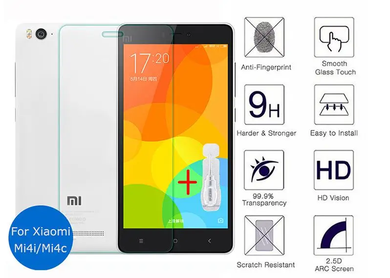 

2Pack For Xiaomi mi 4C 4i Tempered glass Screen Protector 2.5 9h Safety Protective Film on mi4i M4i mi4C m4C mi-4C Dual Sim