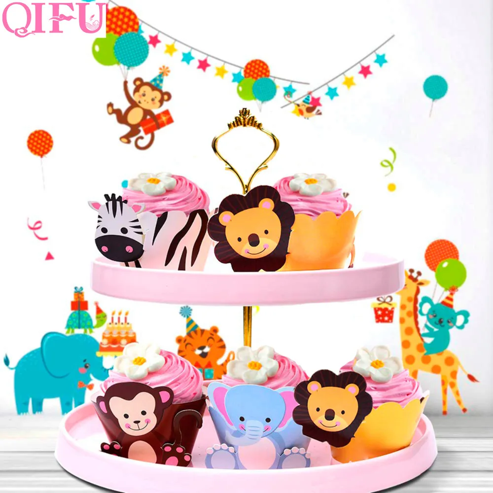 

QIFU 12pcs Cartoon Dinosaur Cupcake Wrappers Birthday Party Cake Decorating Supplies DIY Dino Baby Shower Dessert Table Decor