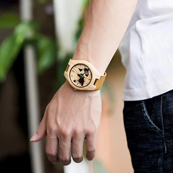

2018 Fashion Watches Top brand Men's Bamboo Wooden Watch Quartz Real Leather Strap Men Wood Watches relojes finos de hombre