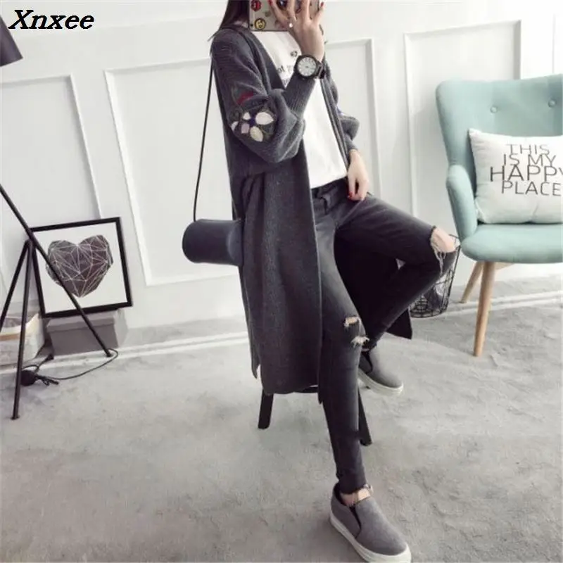 Long Sleeve Cardigans Sweater Women 2018 Autumn Winter Fashion New  Long Knitted Female Cartoon Cardigan Sweaters Women Coat