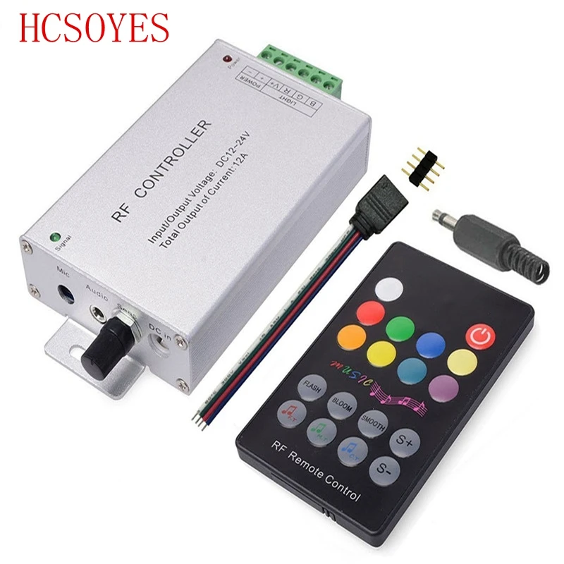 

DC12V-24V 18 Keys RGB Music LED Controller RF Remote Sound Sensor Voice Audio Control For 3528 5050 RGB LED Strip Light