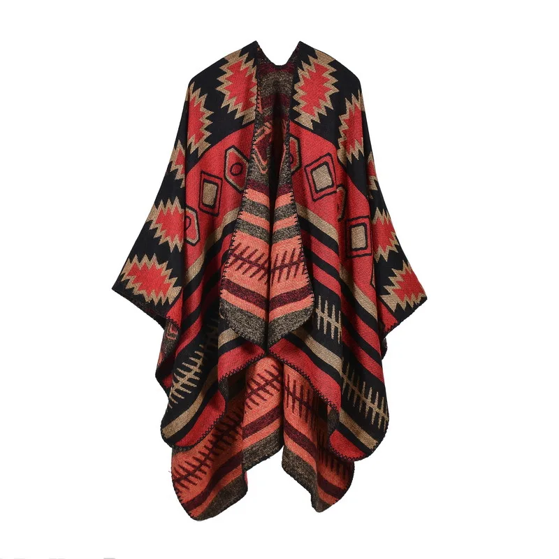 Накидка в богемном стиле, простая импортная одежда, утолщенное и удлиненное дорожное одеяло для обогрева, abrigos mujer invierno - Цвет: red