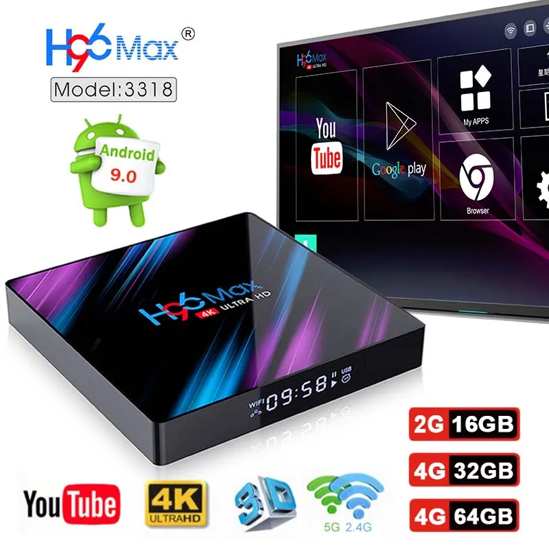 

intelligent Smart TV Android 9.0 os RK3318 2G&4G DDR3 16G/32G/64G EMMC ROM Decoder 4K 3D H.265 Wifi Media Player TV play store