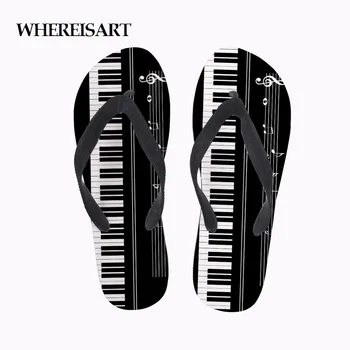 

WHEREISART 2019 Piano Printing Flip Flops Summer Beach Water Sandals Women Indoor Bathroom Shoes Feminino Home Slippers Mujer