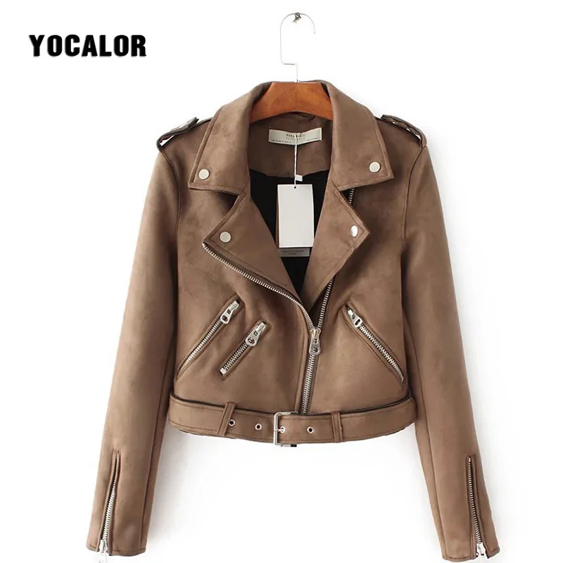 

YOCALOR Suede Zipper Bomber Baseball Jacket Ladies' Leather Basic Za Womens Autumn Jackets For Female Coat Women Jaqueta Fashion