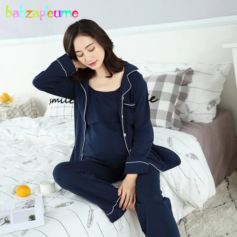 Для беременных и кормящих материнская одежда для сна одежда с длинным рукавом Ночное Мода хлопок Грудное вскармливание пижамы для