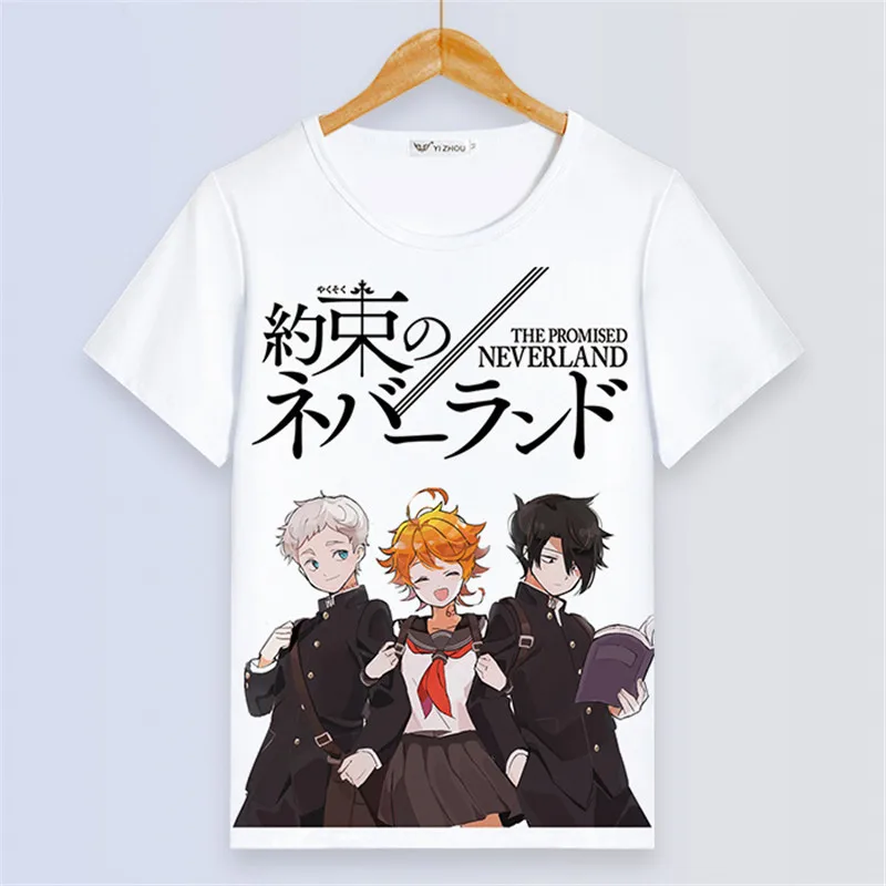 Футболка в стиле аниме «The Promised Neverland» для мужчин и женщин, футболка с коротким рукавом, Harajuku, летние хлопковые топы, уличная одежда для пар