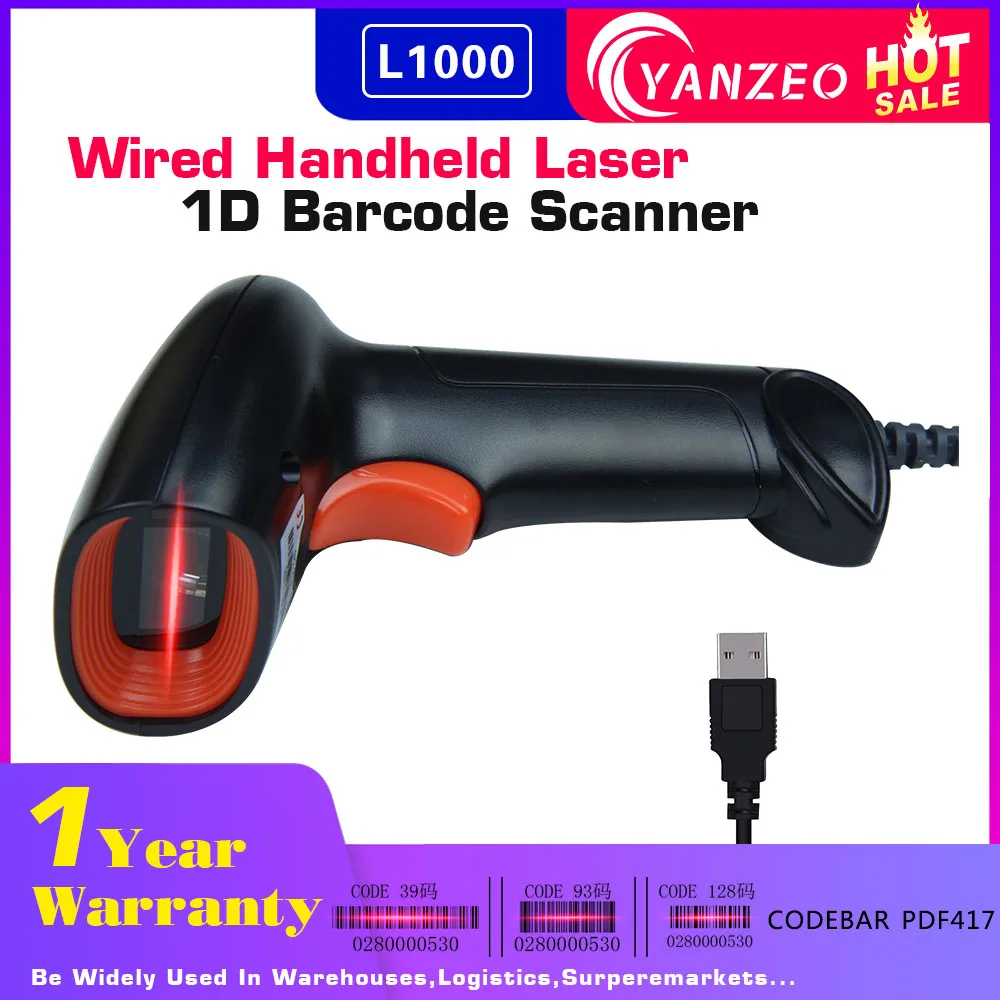 

Yanzeo USB Handheld Portable Supermarket Wired/Wireless W Black 1D Laser Barcode Scanner PDF417