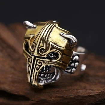 

925 Sterling Silver &Brass Skull Skeleton with Mask Ring Men Jewelry A3099
