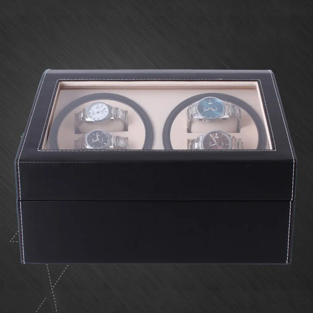 США вилка автоматические механические часы моталки черный из искусственной кожи коробка для хранения Коллекция Часы Дисплей ювелирные изделия моталки коробка