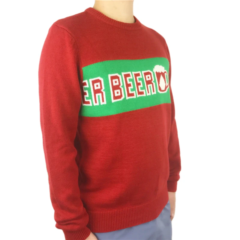 Funny Knitted Beer Pattern Elbow Patched Crewneck Sweater for Men St. Patrick's Day Oktoberfest Christmas Knit Pullover Jumper