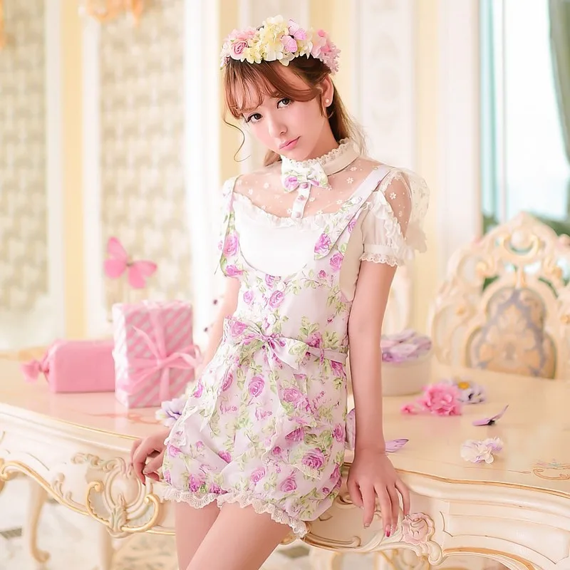 

Princess sweet lolita shorts Candy rain Summer new Japanese style sweet bow floral Tall waist straps Lantern shorts C15AB5711