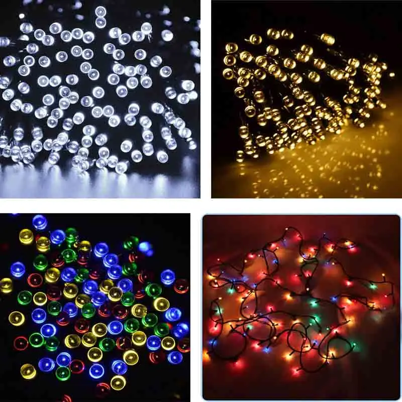 Led luz Solar exterior luces de navidad lámpara de cuerda 12 m 100 Led blanco azul verde amarillo RGB para guirnalda de jardín luces de navidad Led luz Solar exterior luces de navidad lámpara de cuerda 12 m 100 Led blanco azul verde amarillo RGB para guirnalda de jardín luces de navidad