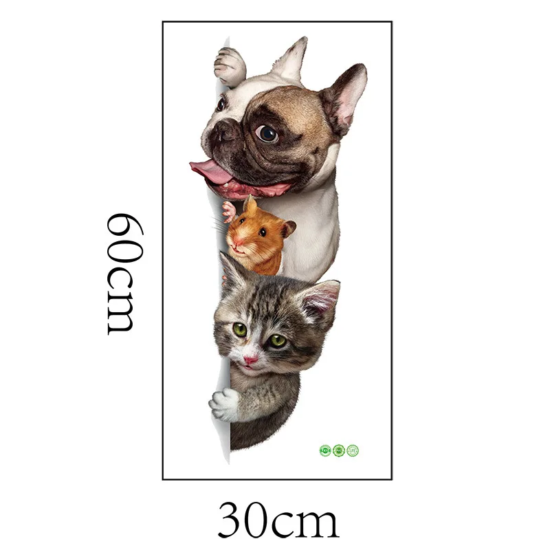 Cartoon Animals 3D Wall Sticker Cats Dogs Mouse Birds Door Stickers Funny Home Decor Kids Room Decoration Vinyl Wallpapers