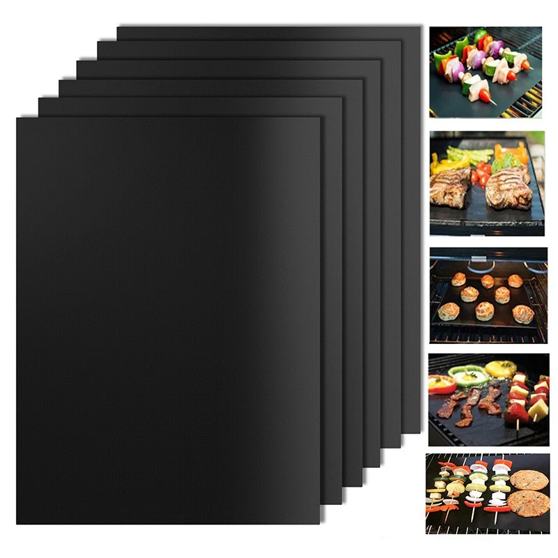 0.25mm bbq grill mat set, 100% non-stick baking mats – works on gas, charcoal, electric grill and more – barbecue tools