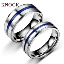 Anel masculino de arco-íris, anel masculino de aço inoxidável preto e azul groove para casamento
