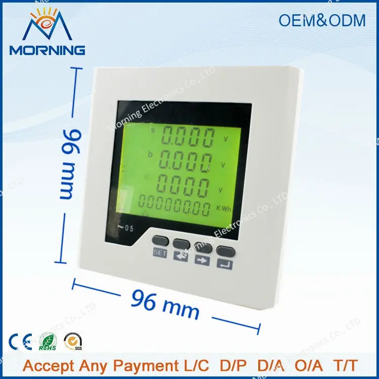 

3D3Y panel size 96*96mm 3 phase AC LCD alarm output and 4-20mA transmitting output digital energy meter,with rs485 communication